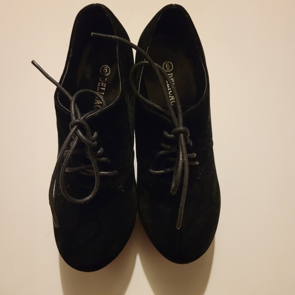 Delicacy Platform Black Suade Wedge Heels 6 - Picture 7 of 11